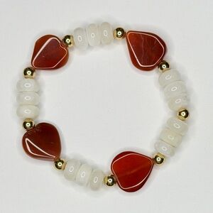 Carnelian heart with calcite bracelet handmade stretchy